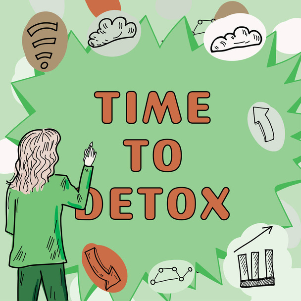 Знак отображения времени до Детоксикации, бизнес-концепция Момент для здоровья питания Питание Очищение от зависимости - Фото, изображение