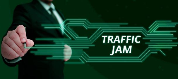 Ręczne pisanie znaku Traffic Jam, Internet Concept dużej liczby pojazdów blisko siebie i nie może się poruszać - Zdjęcie, obraz