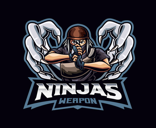 Техніка Ninja талісмана дизайн. Ninjutsu ніндзя векторна ілюстрація. Ілюстрація для талісмана або символу і ідентичності, емблеми спорту або електронної спортивної команди. - Вектор, зображення