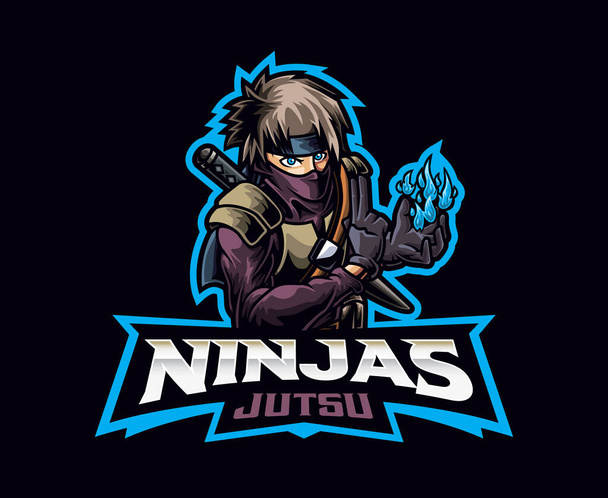 Projekt logo maskotki techniki Fuinjutsu. Ilustracja wektora techniki Fuinjutsu ninja. Ilustracja logo maskotki lub symbolu i tożsamości, godło sportowe lub e-sport zespół gier - Wektor, obraz