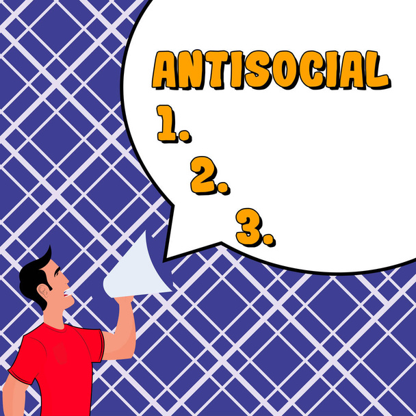 Текст почерка Antisocial, Business overview hostile or harmful to organized society being marked deviating - Фото, изображение