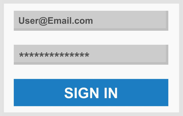 ilustração vetorial do formulário de entrada do usuário, senha e um botão de login, login clássico de um e-mail ou outro site - Vetor, Imagem