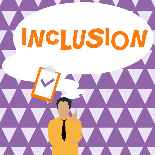 Inclusion, Word for action state including of being included within group or structure - Фото, изображение
