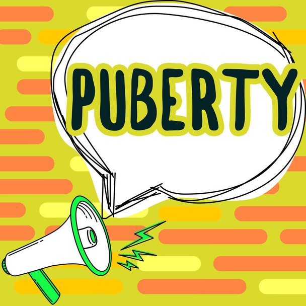 Testo calligrafico Pubertà, concetto che significa il periodo di diventare prima in grado di riprodurre sessualmente - Foto, immagini