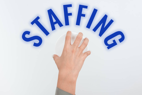 Podpis tekstowy przedstawiający Staffing, Conceptual photo Odsetek pracowników, którzy zastąpili nowych pracowników - Zdjęcie, obraz