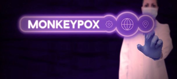 Signo que muestra Monkeypox, Palabra para poxvirus de África causada principalmente por roedores salvajes y primates - Foto, imagen