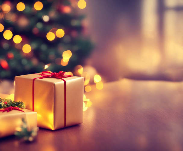 cadeaux de Noël devant un arbre de Noël hors foyer pendant la nuit - Photo, image