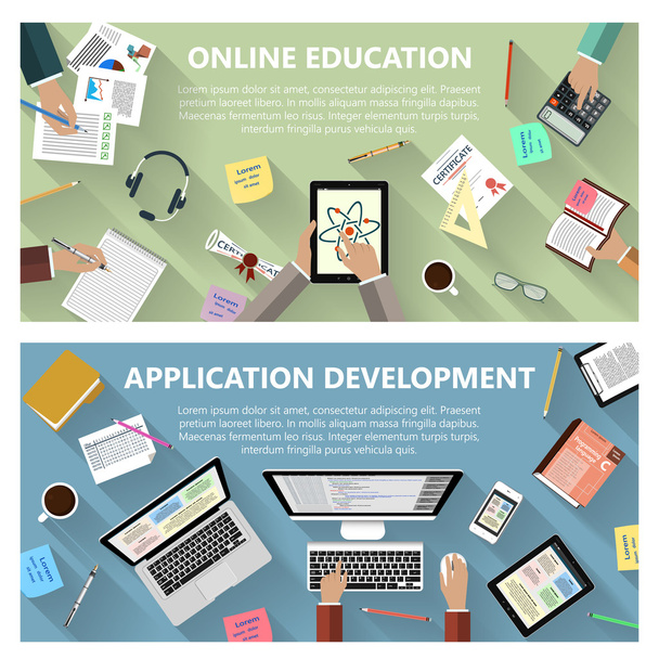 オンライン教育とアプリ開発コンセプト - ベクター画像