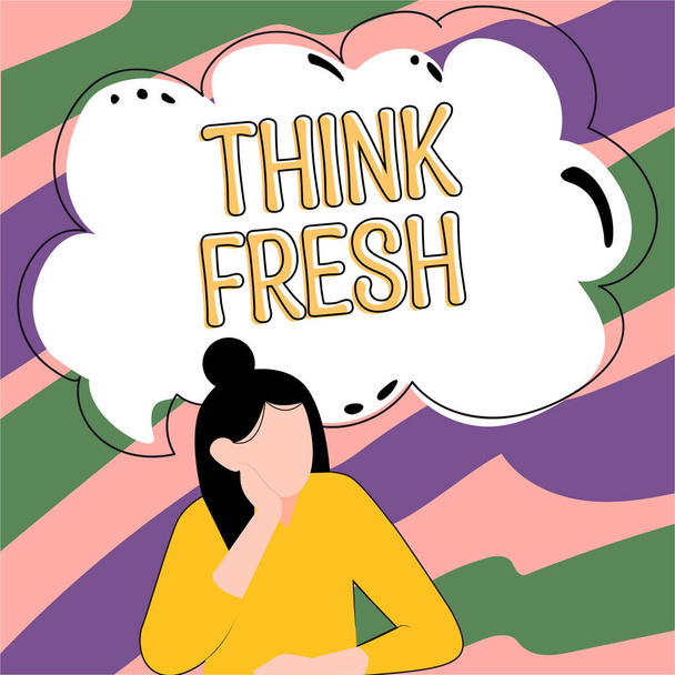 Signo de texto que muestra Think Fresh, Concepto de Internet Pensando en ingredientes naturales Buen ambiente positivo - Foto, Imagen