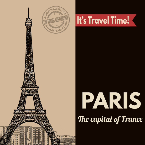Párizs, retro turisztikai poszter - Vektor, kép