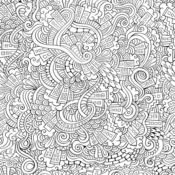 hand drawn town. seamless pattern - Vector, Image