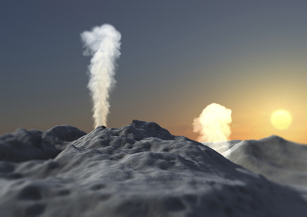 Éruption du volcan avec fumée
 - Photo, image