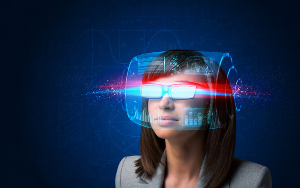 Future woman with high tech smart glasses  - Foto, Imagem