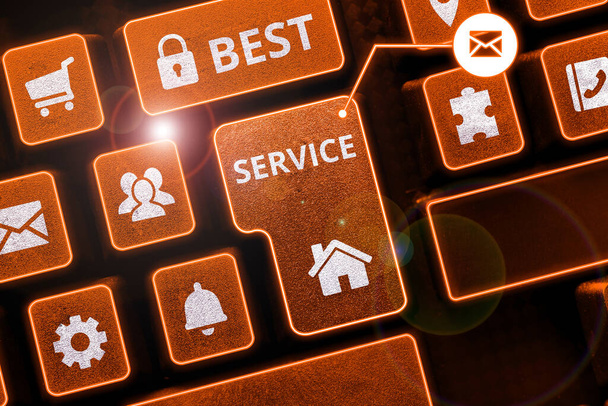 Εννοιολογική απεικόνιση Best Service, Business βιτρίνα καλύτερα αναθεωρημένη βοήθεια που παρέχεται από ένα σύστημα στον πελάτη της - Φωτογραφία, εικόνα
