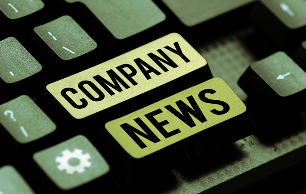 Szöveg felirat bemutató Company News, Business approach Legfrissebb információk és történik egy üzleti vállalati jelentés - Fotó, kép