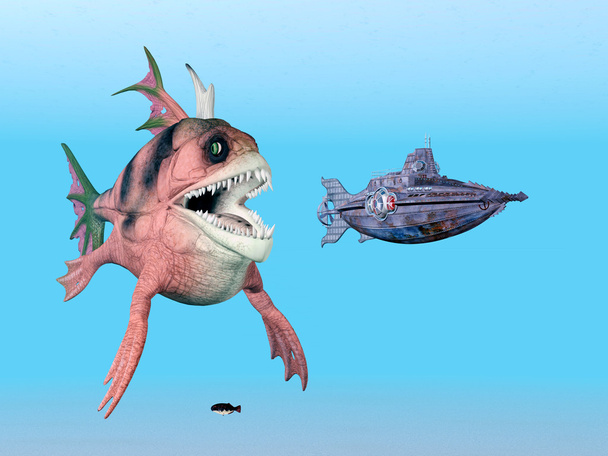 Monstruo marino y submarino
 - Foto, imagen