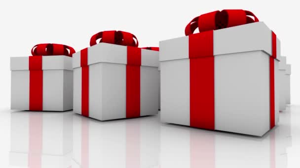 weiße Geschenkboxen auf weißem Hintergrund - Filmmaterial, Video