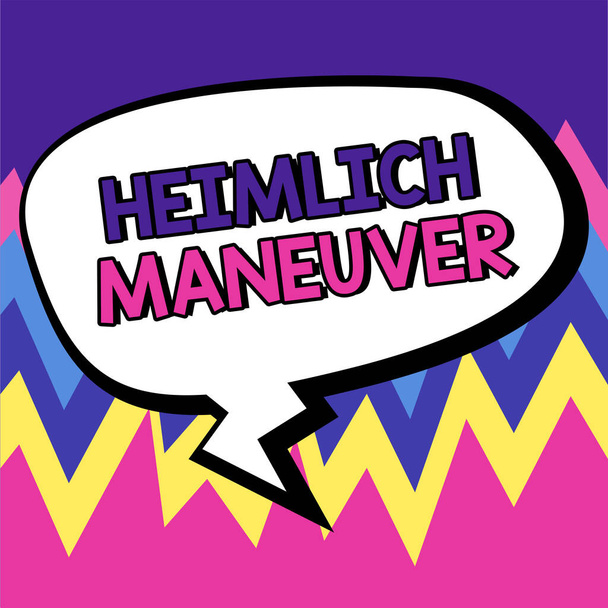 Текстовий знак, що показує Heimlich Maneuver, Концептуальне фото застосування підвищеного тиску у разі задушення - Фото, зображення