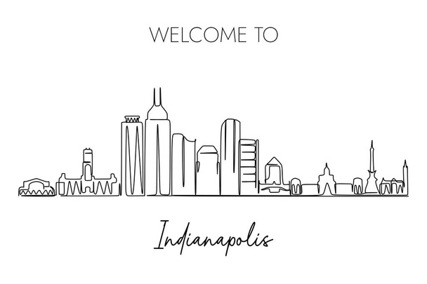 Indianapolis skyline one continuous line drawing on white background, Hand drawn style design for travel and tourism illustration - Vector, Image