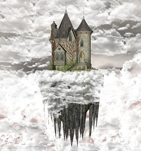 Castillo de fantasía sobre las nubes
 - Foto, Imagen