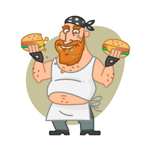 Байкер ест гамбургеры
 - Вектор,изображение