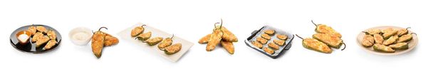 Collezione di deliziosi poppers jalapeno su sfondo bianco - Foto, immagini