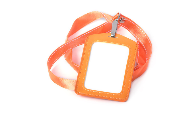 Identificação em branco ou cartão de segurança com alça de pescoço laranja
 - Foto, Imagem