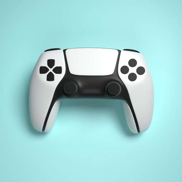 3D renderowania gry biały kontroler znak gamer technologii zabawy w niebieskim tle - Zdjęcie, obraz