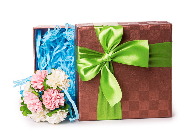 gift box bow flowers - Photo, image