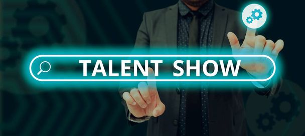 Texto que muestra inspiración Talent Show, Word Written on Competition of entertainers show casting their performances - Foto, imagen