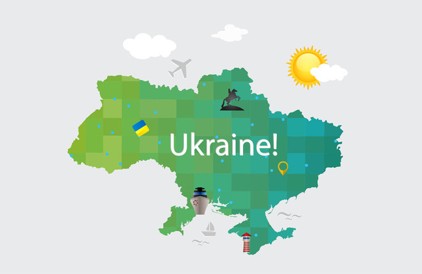Карта Украины в плоском стиле с декоративными элементами
 - Вектор,изображение