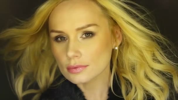 Adult Woman Face with Air Blown Blond Hair - Footage, Video