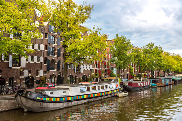 Amsterdamskie kanały i łodzi - Zdjęcie, obraz