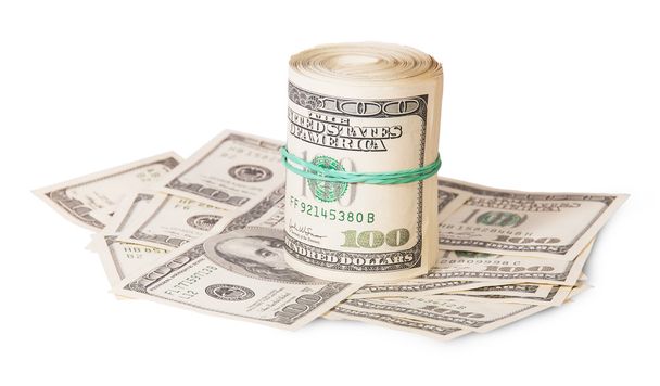 Κάθετη σε μορφή roll on το εκατό δολαρίων λογαριασμούς - Φωτογραφία, εικόνα