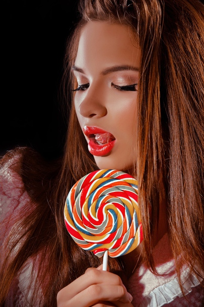 beautiful woman with lollipop - Photo, Image