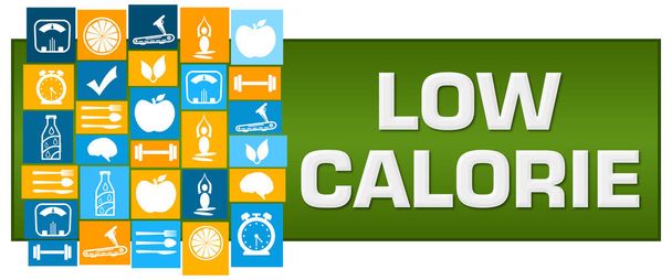 Low calorie text written over green blue orange background. - Photo, Image