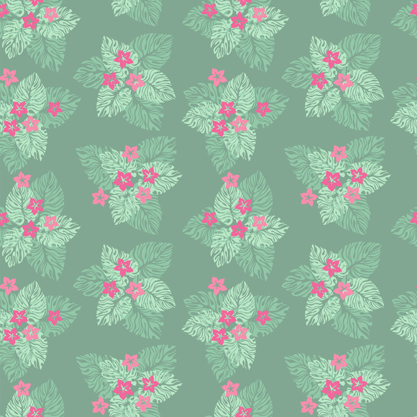 Leaves and flowers seamless pattern. - Διάνυσμα, εικόνα