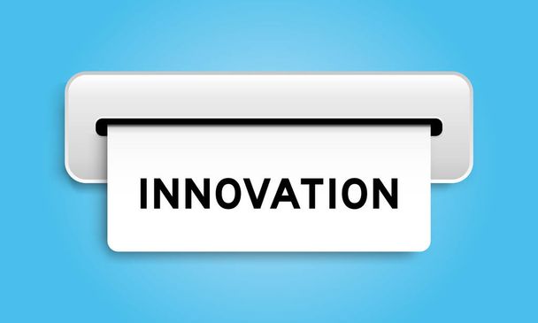 Λευκό πανό κουπονιού με λέξη καινοτομία από τη μηχανή σε μπλε χρώμα φόντο - Διάνυσμα, εικόνα