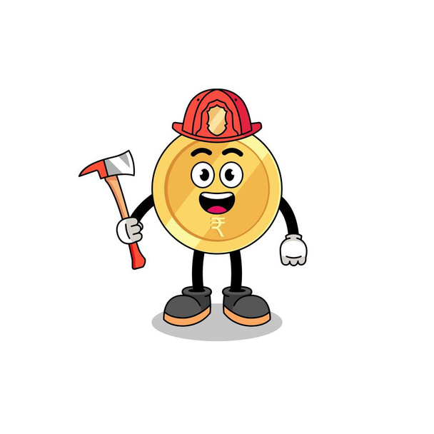 Карикатурный талисман индийского пожарного рупии, дизайн персонажей - Вектор,изображение