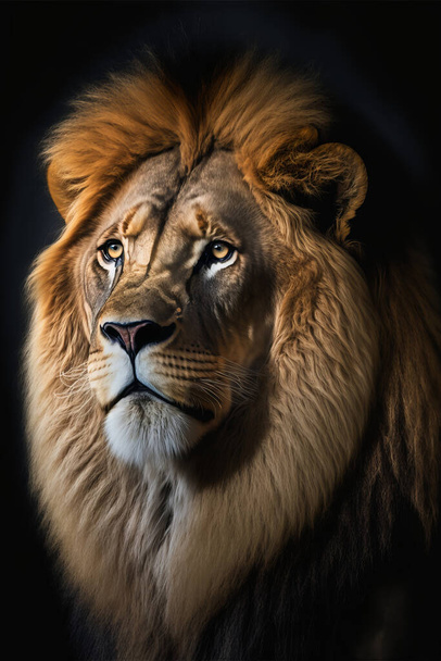 暗い背景を持つライオンの肖像 - 写真・画像