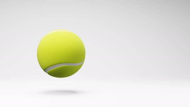 Pelota de tenis girando sobre un fondo gris claro de estudio, animación en 3D de bucle transparente con espacio de copia - Metraje, vídeo