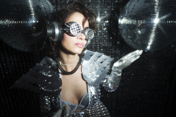 Sexy disco dancer in solver costume - Photo, Image