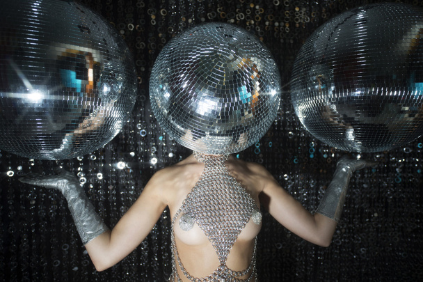 Stunning sexy discoball head woman - Foto, afbeelding
