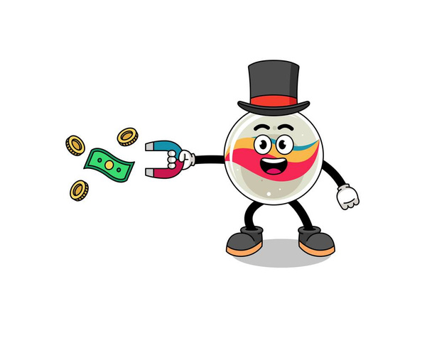 Karakter illusztrációja márvány játék fogás pénzt mágnes, karakter design - Vektor, kép