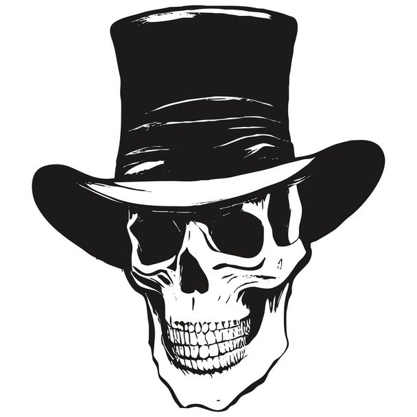 cowboy cráneo imagen vector dibujado a mano, negro y blanco clip ar - Vector, Imagen