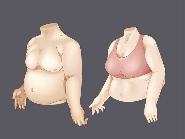 Şişko konsept erkek ve kadın vücudu sağlıksız aşırı kilolu şekilli gerçekçi vektör çizimi - Vektör, Görsel
