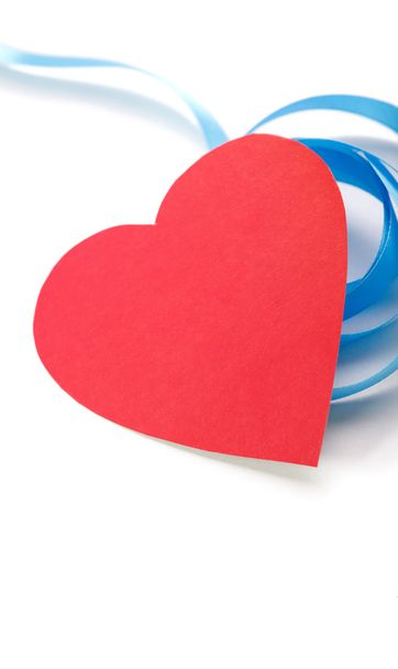 Red paper heart with blue ribbon - Photo, Image