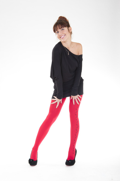 The girl leaned in red tights - Foto, Imagem