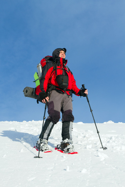 Hiker in winter mountains - Фото, изображение