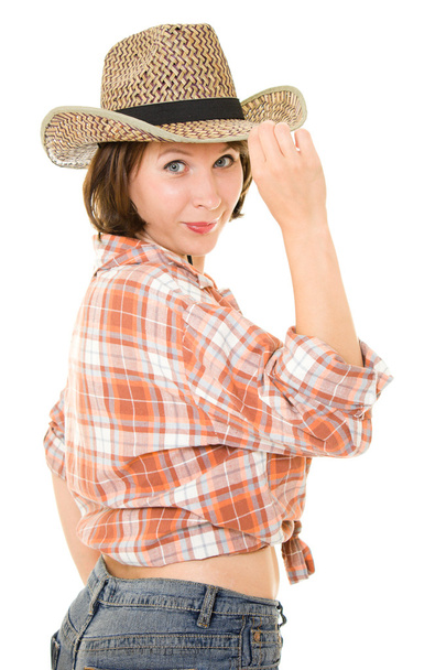 Cowboy woman on a white background. - Φωτογραφία, εικόνα